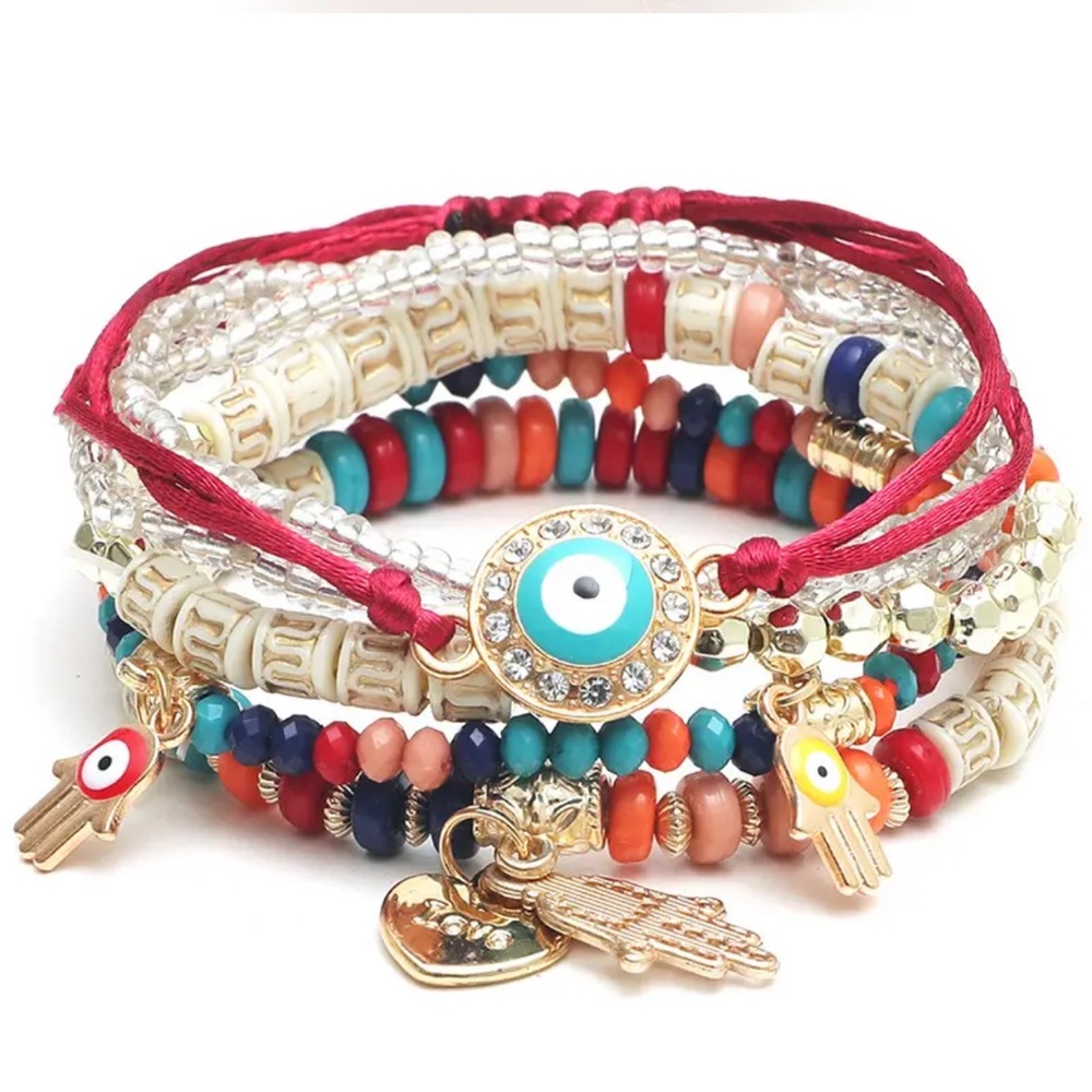 6Pcs/set Evil Eye Bracelet Set For Women Fatima Hand Heart Charm